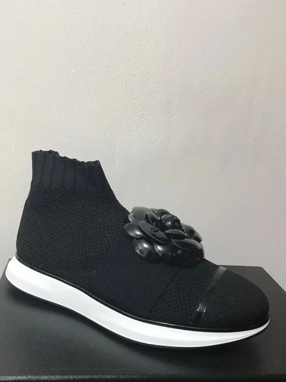 CHANEL Sock Sneakers with Camellia, 37.5